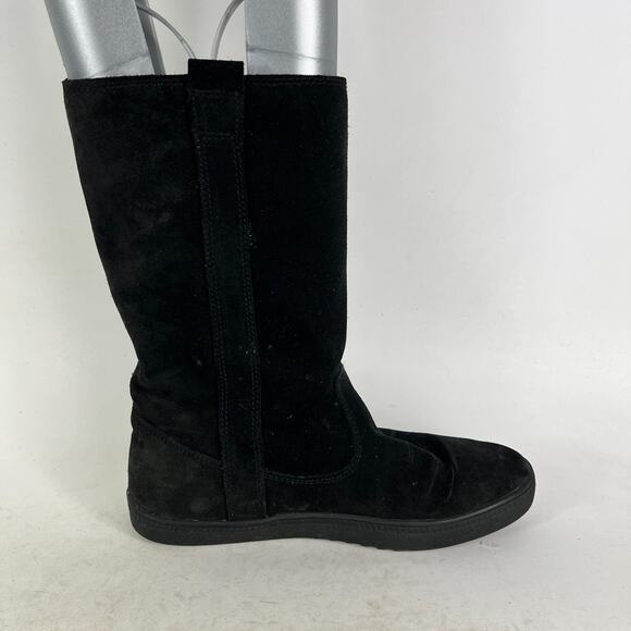 Geox Respira Women's 7 Triple Black Suede Pull-On Round Toe Riding Boots - Picture 3 of 13